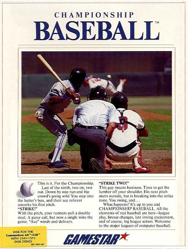 Championship Baseball box art for Commodore 64